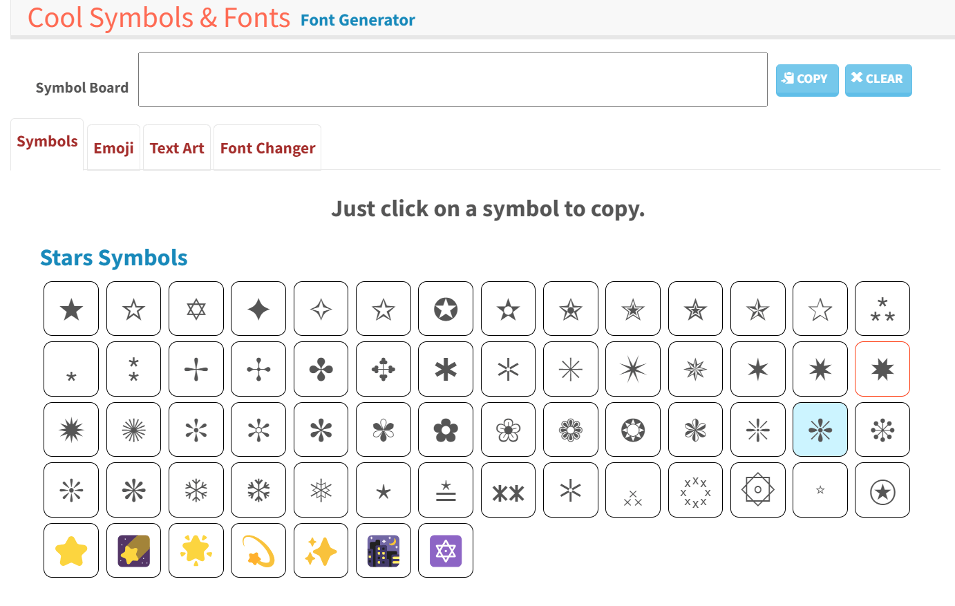 A collection of cool symbols that provides access to many special fancy text symbols