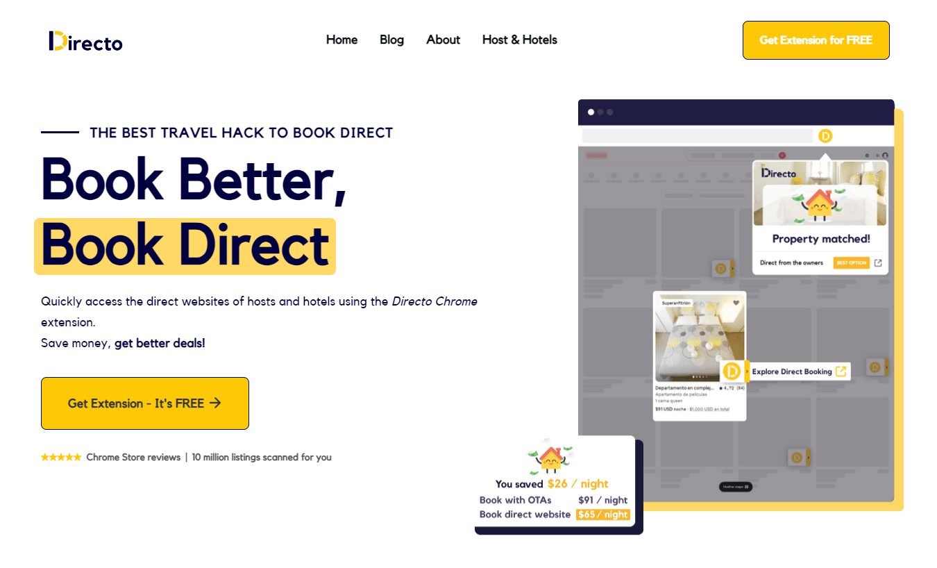 Travel hack to save money on your vacation ! Quickly access the direct websites of hotels and get the best prices using the Chrome extension. Get better deals with no extra effort.