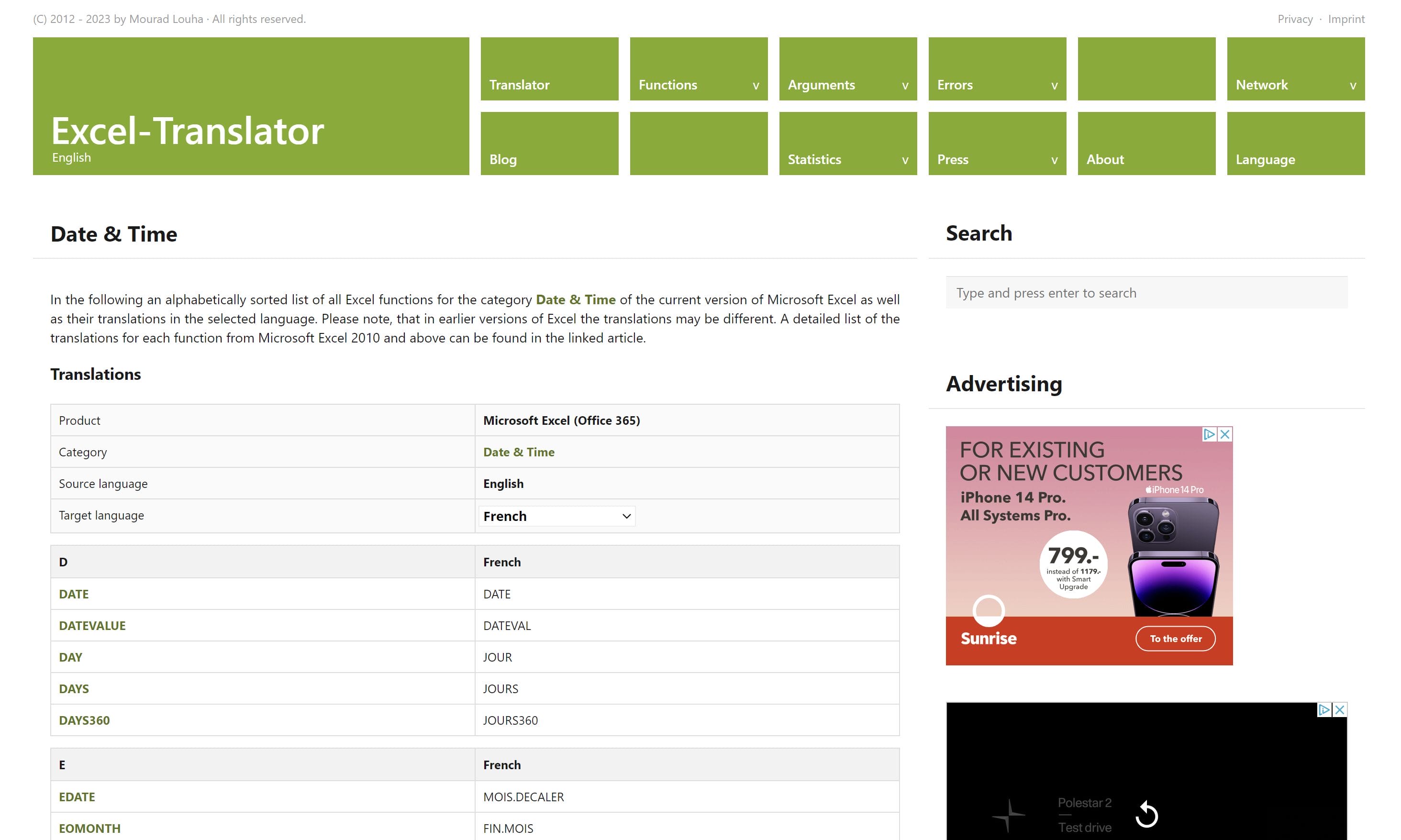 Online-Tool that translates both single Excel functions and Excel formulas from one language to another