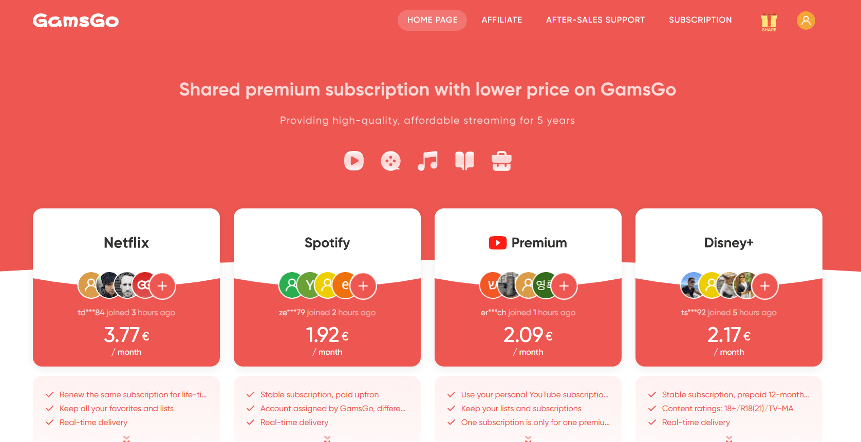 A platform that offers shared premium subscriptions for various services