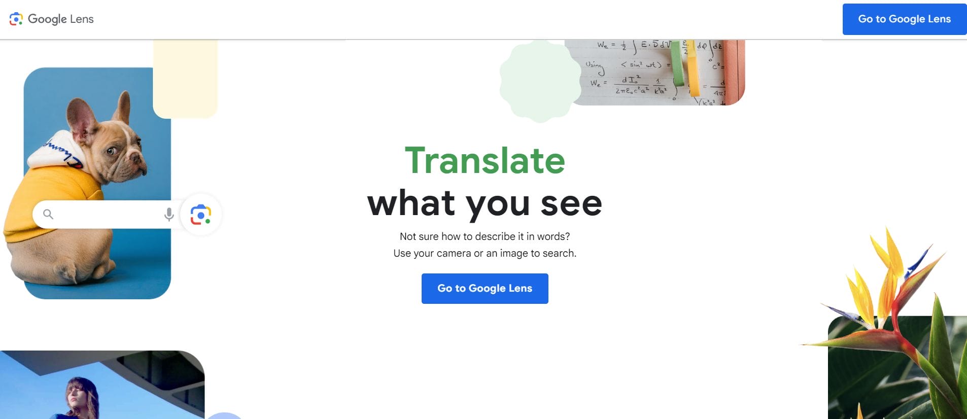 Use your phone's camera to search what you see. The app identifies objects and text and you can translate in real-time into more than 100 languages or perform image-based searches.