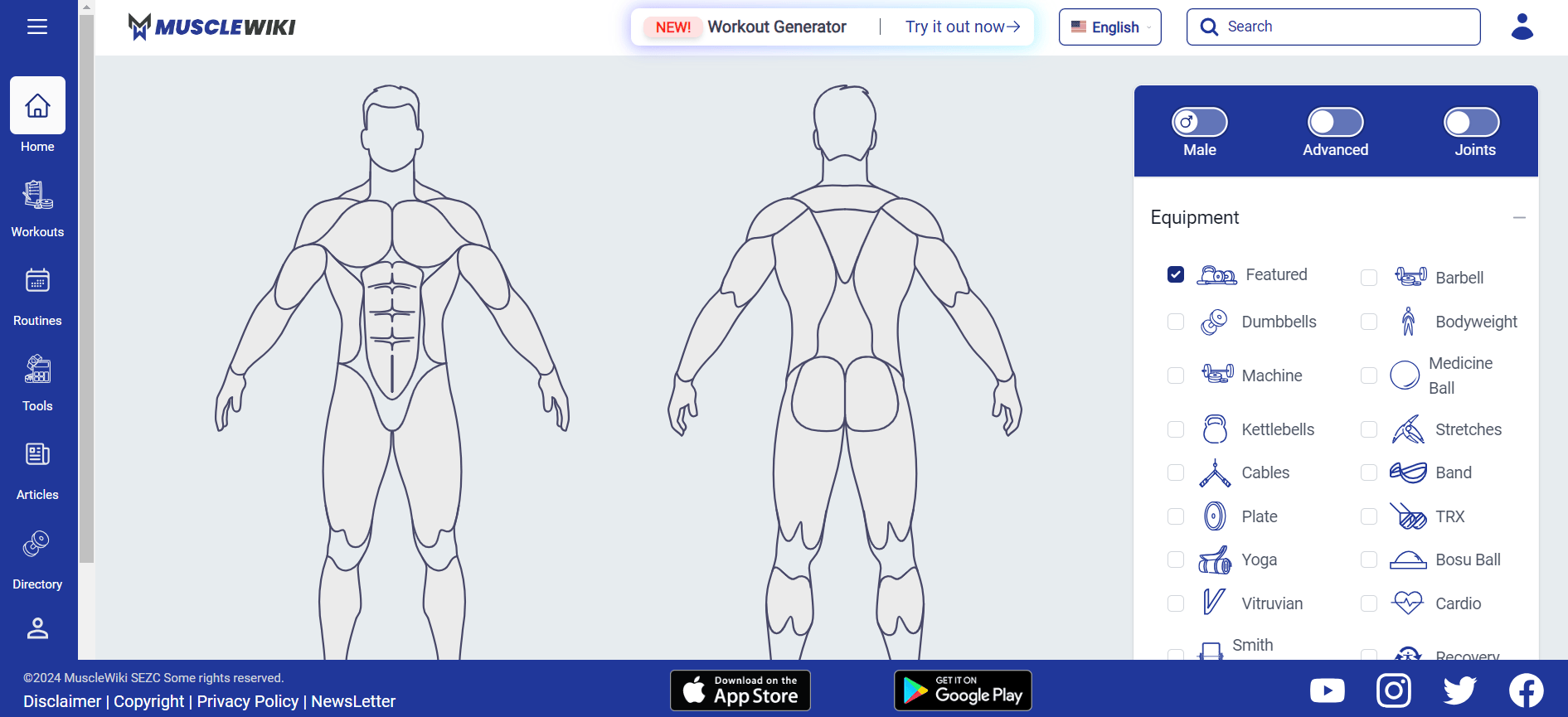 A fitness app with a comprehensive selection of over 2