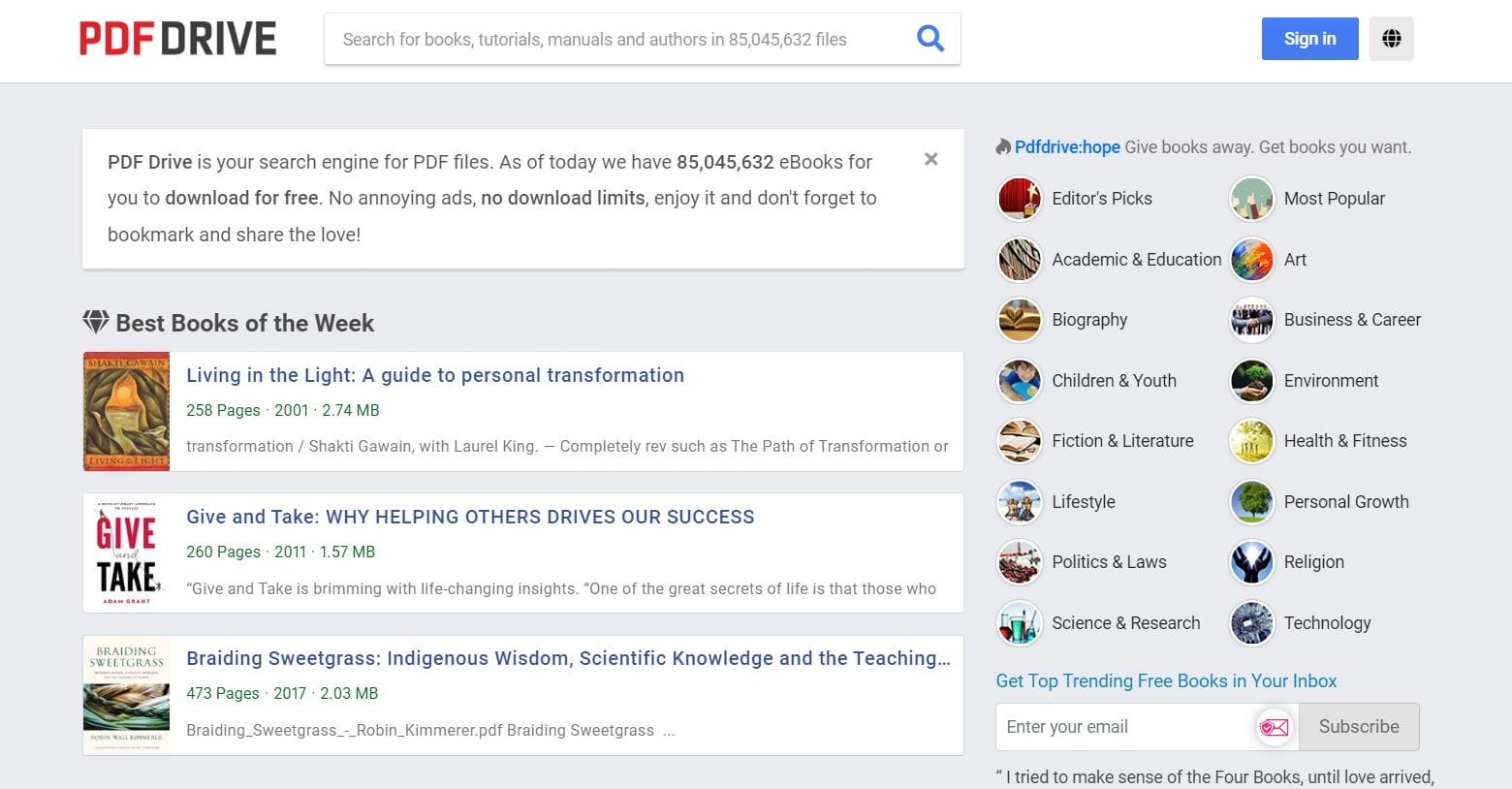 A free search engine which allows you to search