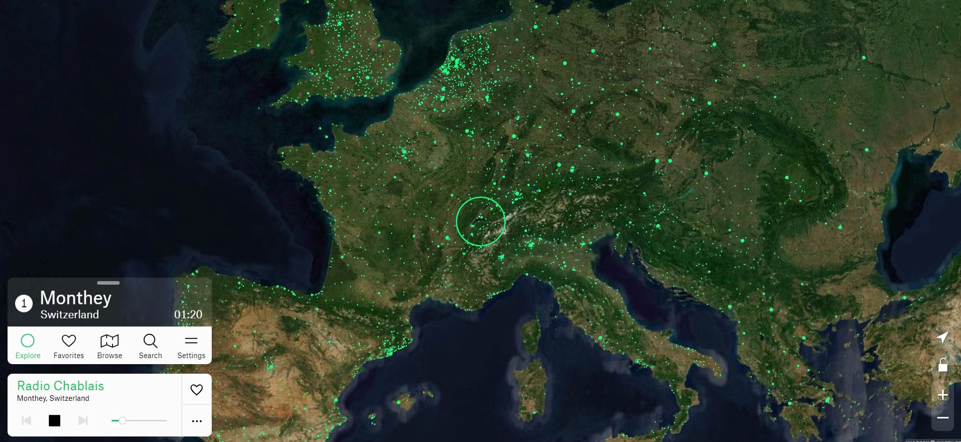 A world of radio at your fingertips. By simply clicking on any location on the globe