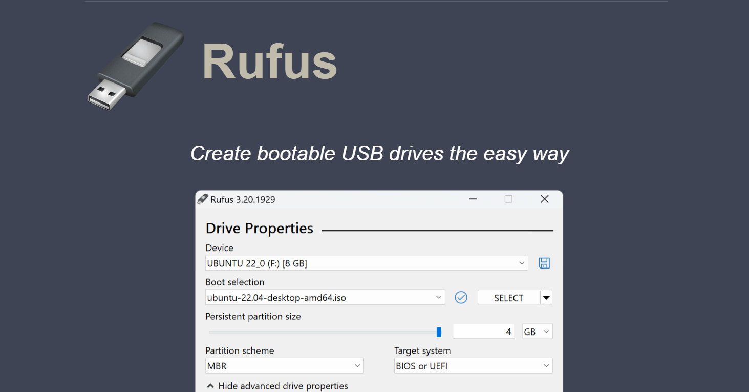 Rufus is a utility that helps format and create bootable USB flash drives