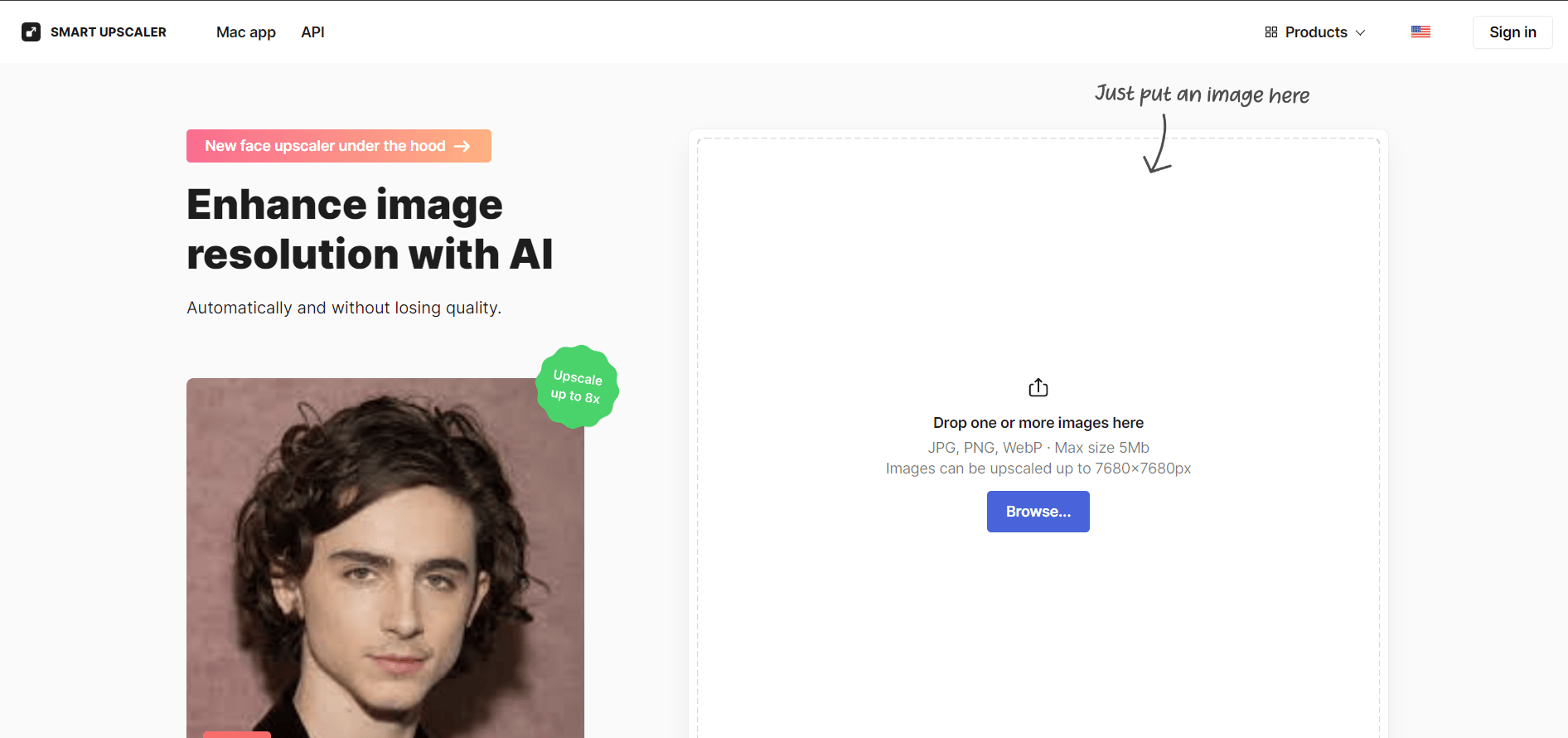 Enhance image resolution with AI