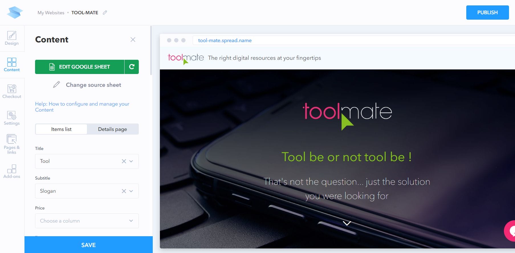 A powerful no-code website builder that lets you create feature-rich websites using just Google Sheets and manage your website content directly from the Sheet. For free !