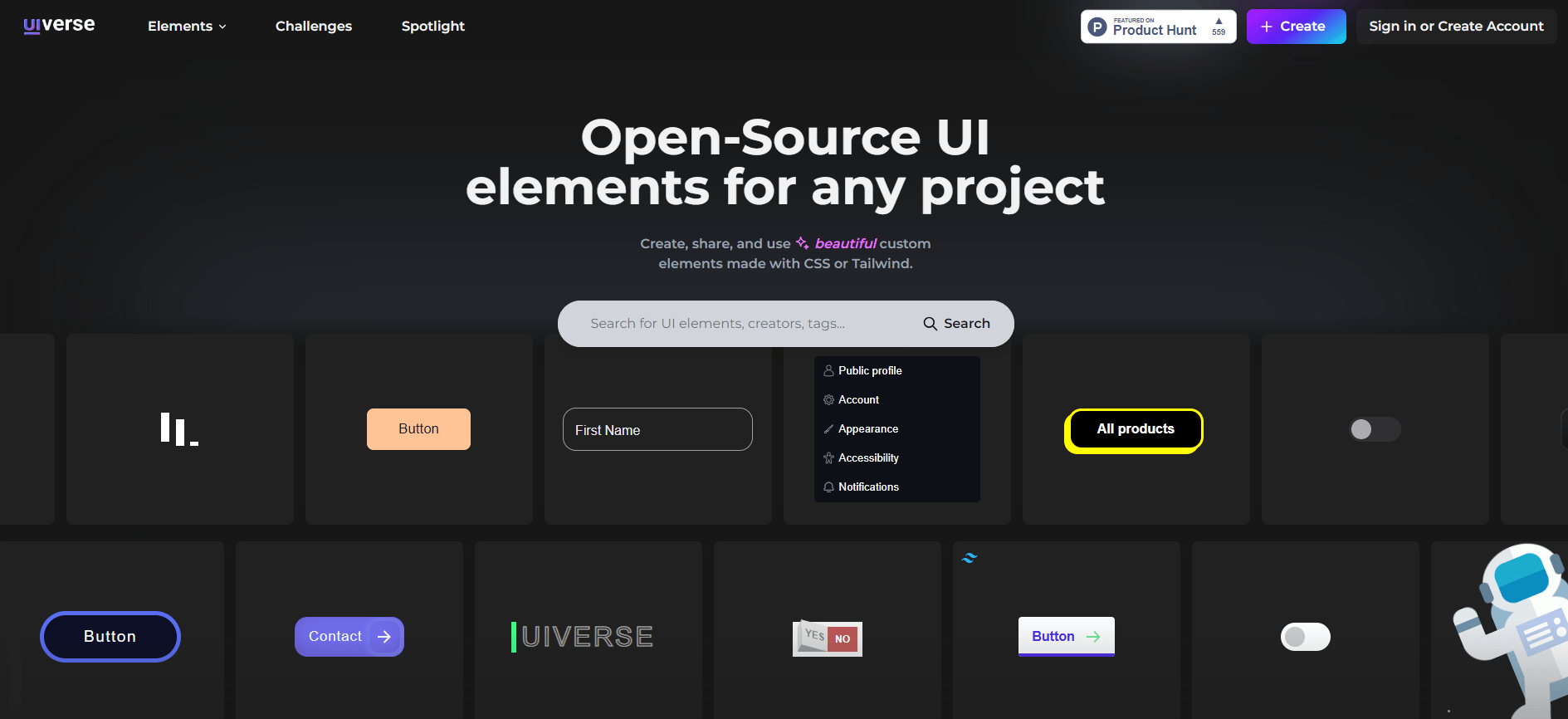 The largest library of CSS and HTML elements that provides hundreds of customizable UI elements such as buttons
