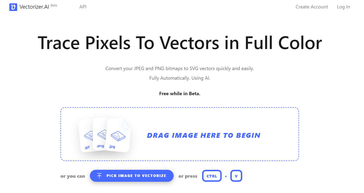 Convert your JPEG and PNG bitmaps to SVG vectors easily. Fully Automatically. Using AI. Pick a bitmap image that you want to vectorize and drag and drop it onto the page.
