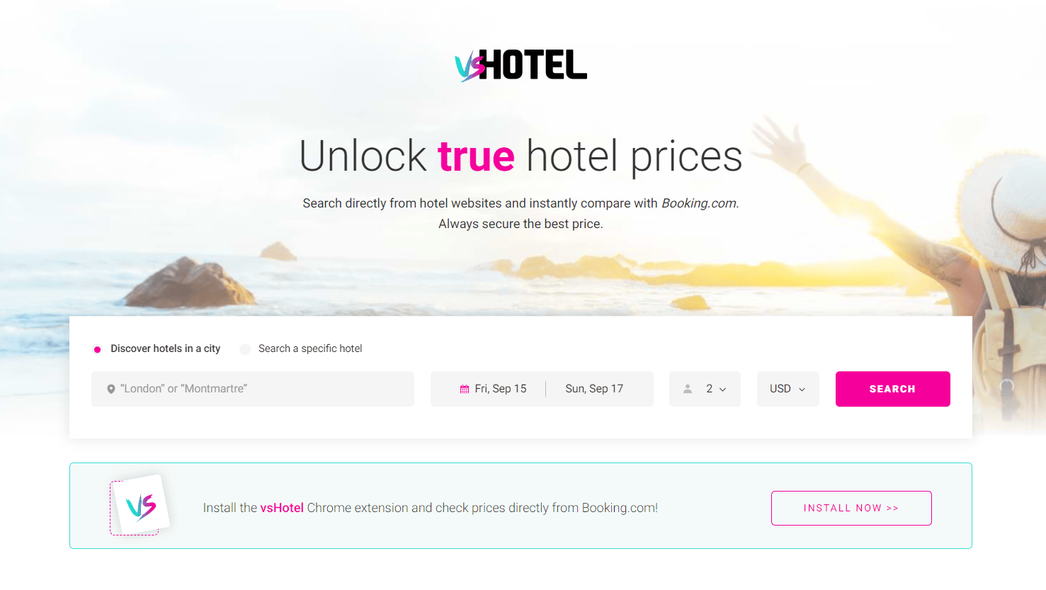 Unlock true hotel prices! This Google Chrome extension checks the hotel's direct price on its official website while on Booking.com and lets you know if you can save money.