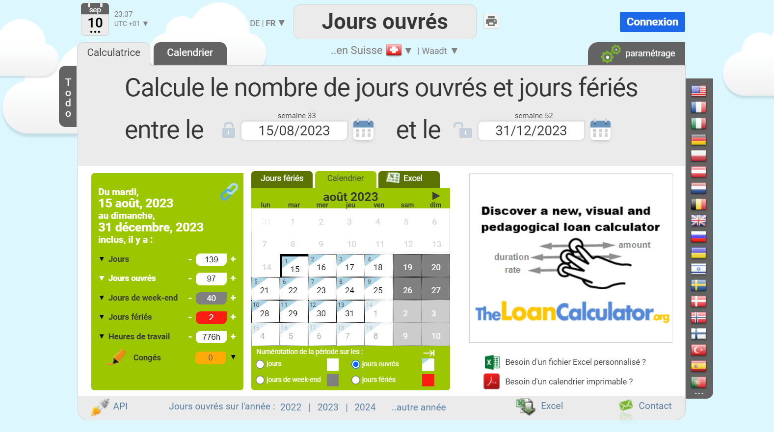 Calculate the number of working days
